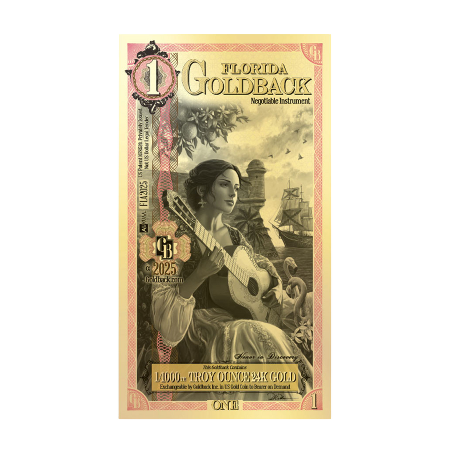 Florida Goldback Troy Oz 24K Gold-Backed Bill