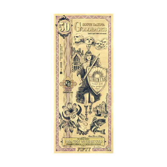 50 Florida Goldback 1/20th TROY OZ 24K Gold-Backed Bill
